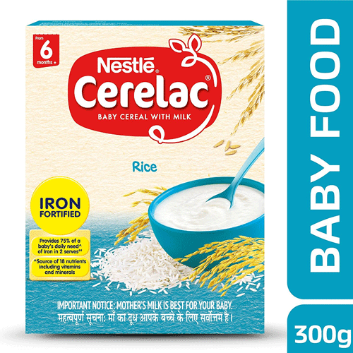 Nestle Cerelac Fortified Baby Cereal with Milk, Rice – From 6 Months, 300g Pack