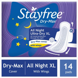 STAYFREE Sanitary Pads - Dry-Max All Night Ultra-Dry Xl, with Wings, 14 Pads 